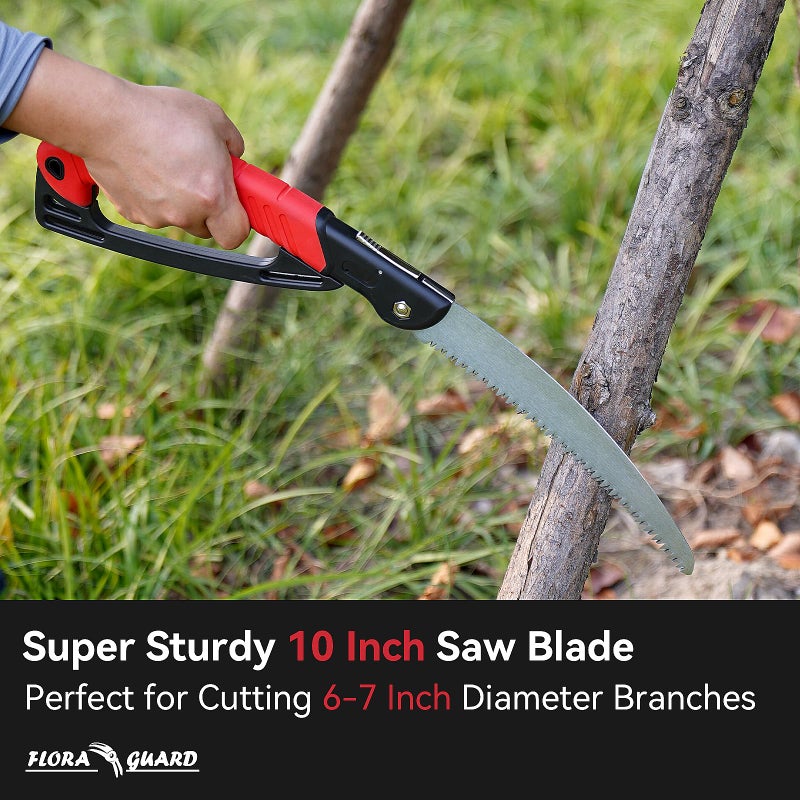 FLORA GUARD 10-Inch Folding Hand Saw, Heavy Duty Pruning Saw with Multi-Level Razer Teeth for Wood Cutting, Tree Trimming, Professional Camping Gardening Tools - Image 2